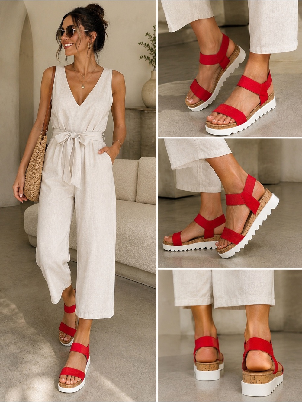 Sun + Stone Red Cork Platform Sandals Size 9.5